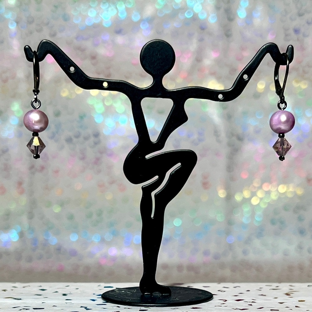 Lavender Pearl and Crystal Lever Back Earrings
